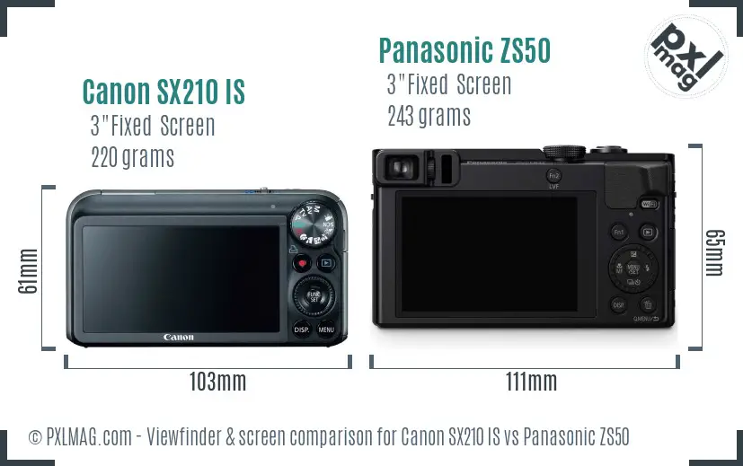 Canon SX210 IS vs Panasonic ZS50 Screen and Viewfinder comparison