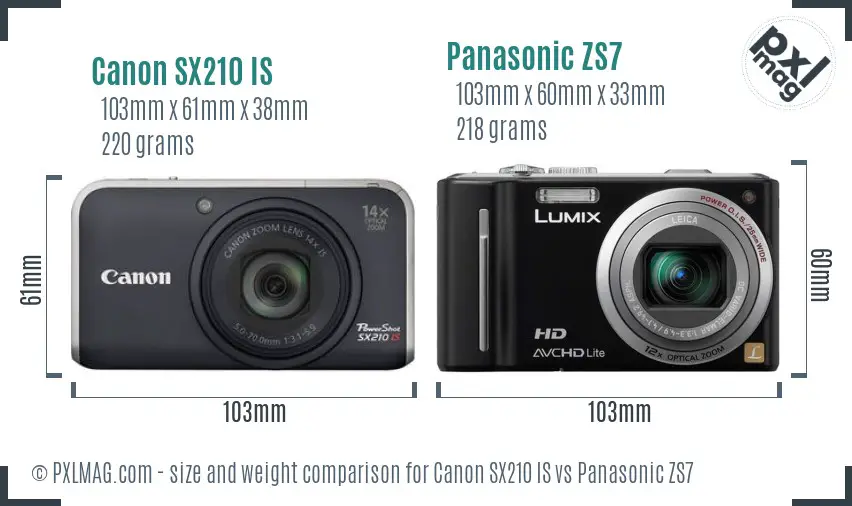 Canon SX210 IS vs Panasonic ZS7 size comparison Canon SX210 IS vs Panasonic ZS7 size comparison