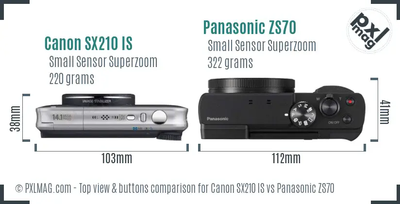 Canon SX210 IS vs Panasonic ZS70 top view buttons comparison