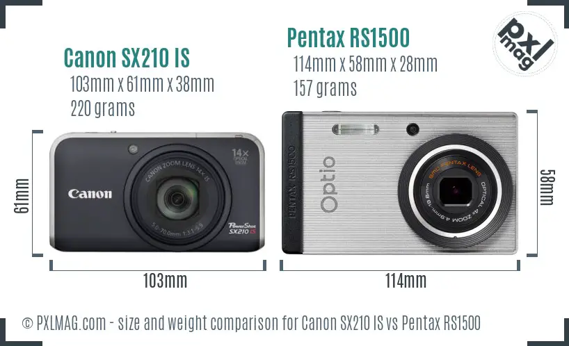 Canon SX210 IS vs Pentax RS1500 size comparison Canon SX210 IS vs Pentax RS1500 size comparison