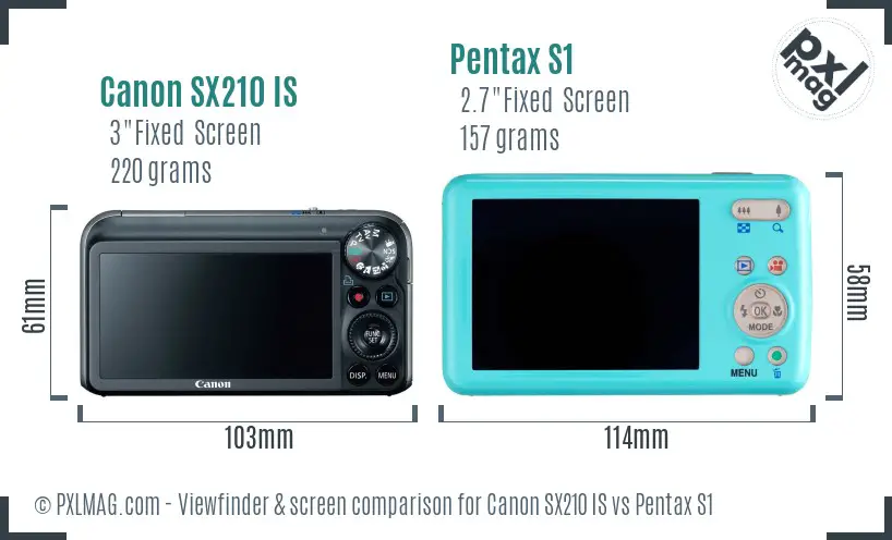 Canon SX210 IS vs Pentax S1 Screen and Viewfinder comparison Canon SX210 IS vs Pentax S1 Screen and Viewfinder comparison
