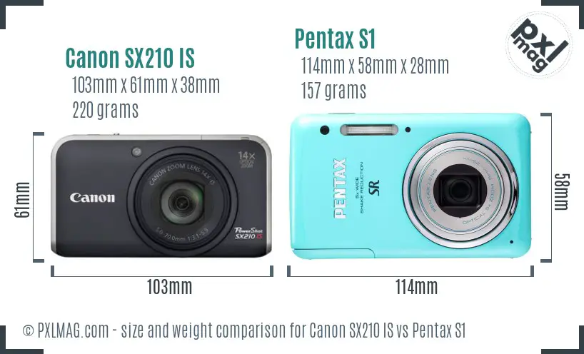 Canon SX210 IS vs Pentax S1 size comparison Canon SX210 IS vs Pentax S1 size comparison
