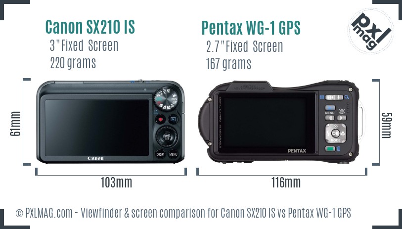 Canon SX210 IS vs Pentax WG-1 GPS Screen and Viewfinder comparison