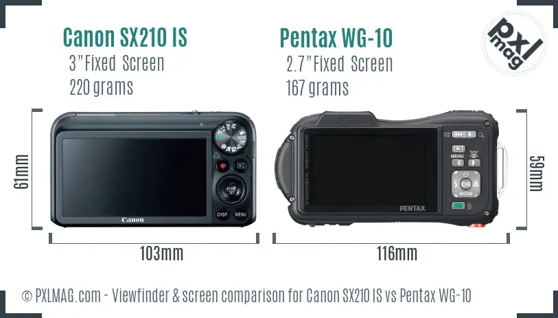 Canon SX210 IS vs Pentax WG-10 Screen and Viewfinder comparison