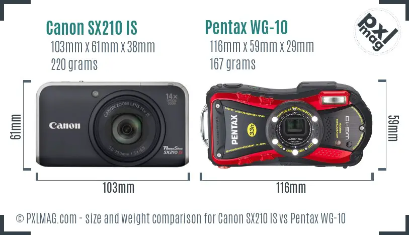 Canon SX210 IS vs Pentax WG-10 size comparison