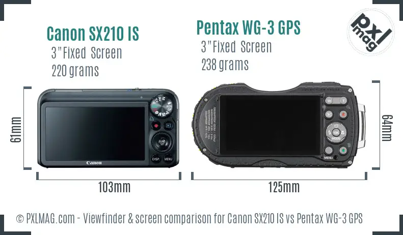 Canon SX210 IS vs Pentax WG-3 GPS Screen and Viewfinder comparison