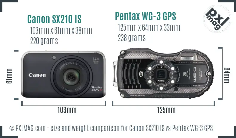 Canon SX210 IS vs Pentax WG-3 GPS size comparison