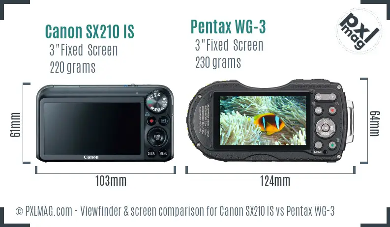 Canon SX210 IS vs Pentax WG-3 Screen and Viewfinder comparison