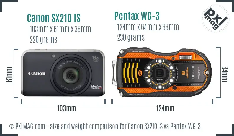 Canon SX210 IS vs Pentax WG-3 size comparison