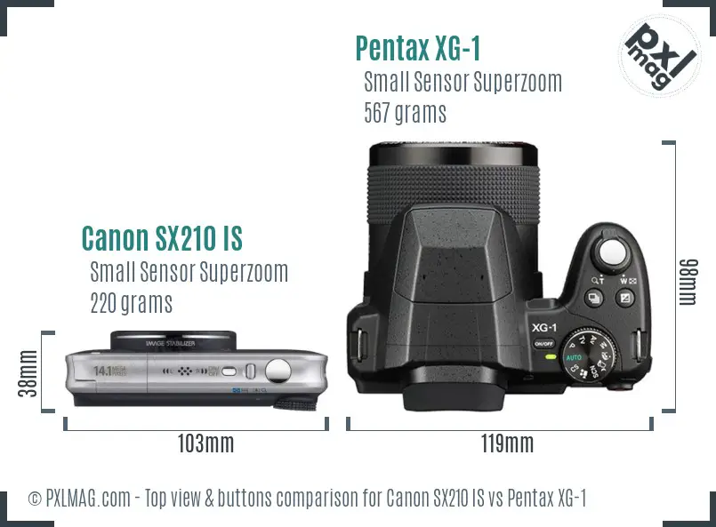 Canon SX210 IS vs Pentax XG-1 top view buttons comparison