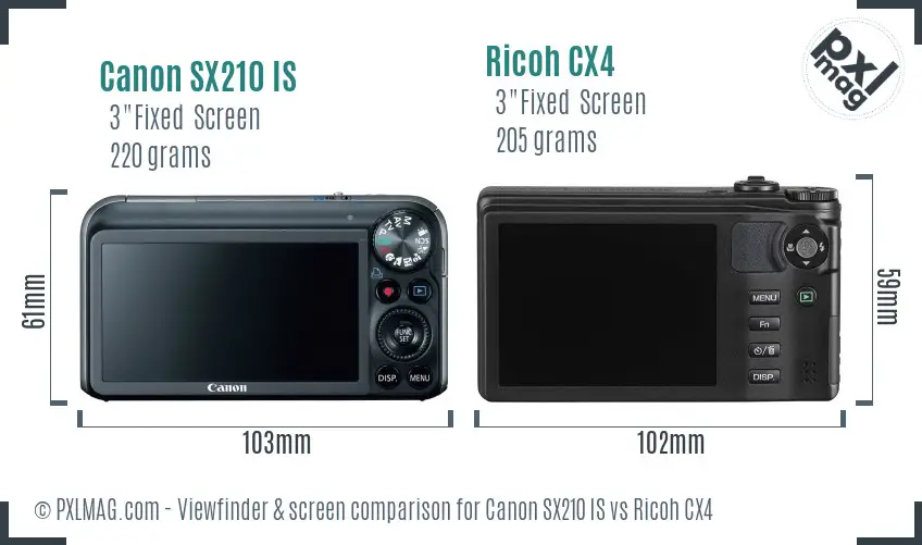 Canon SX210 IS vs Ricoh CX4 Screen and Viewfinder comparison Canon SX210 IS vs Ricoh CX4 Screen and Viewfinder comparison