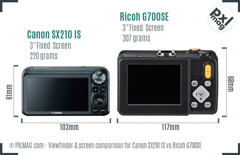 Canon SX210 IS vs Ricoh G700SE Screen and Viewfinder comparison
