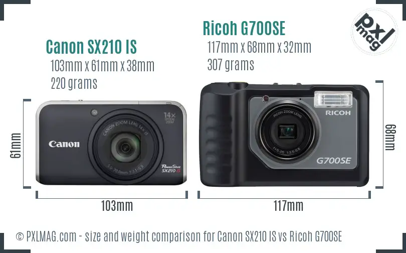 Canon SX210 IS vs Ricoh G700SE size comparison