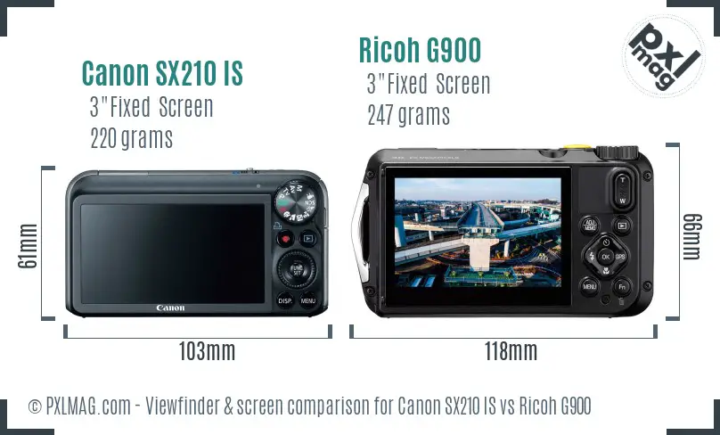 Canon SX210 IS vs Ricoh G900 Screen and Viewfinder comparison