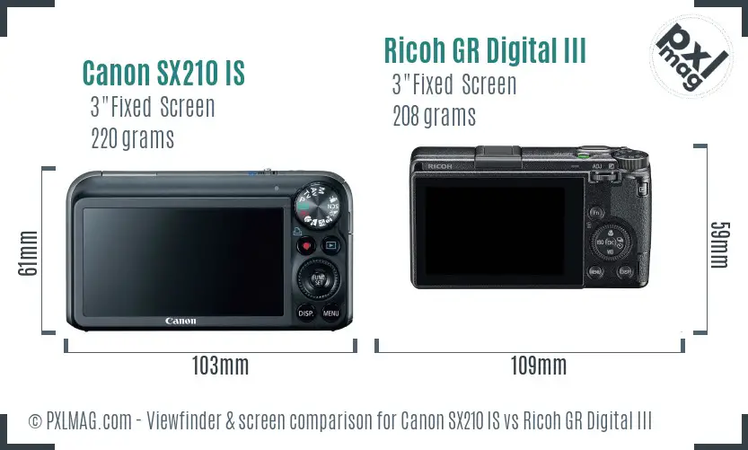 Canon SX210 IS vs Ricoh GR Digital III Screen and Viewfinder comparison Canon SX210 IS vs Ricoh GR Digital III Screen and Viewfinder comparison