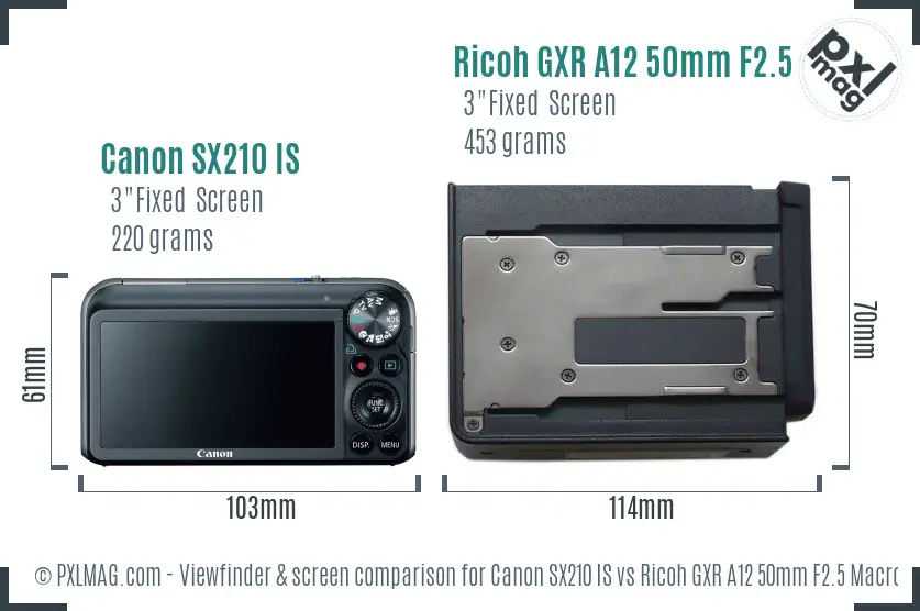 Canon SX210 IS vs Ricoh GXR A12 50mm F2.5 Macro Screen and Viewfinder comparison