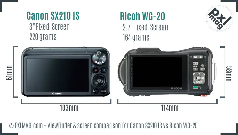 Canon SX210 IS vs Ricoh WG-20 Screen and Viewfinder comparison