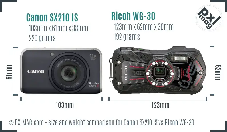 Canon SX210 IS vs Ricoh WG-30 size comparison Canon SX210 IS vs Ricoh WG-30 size comparison