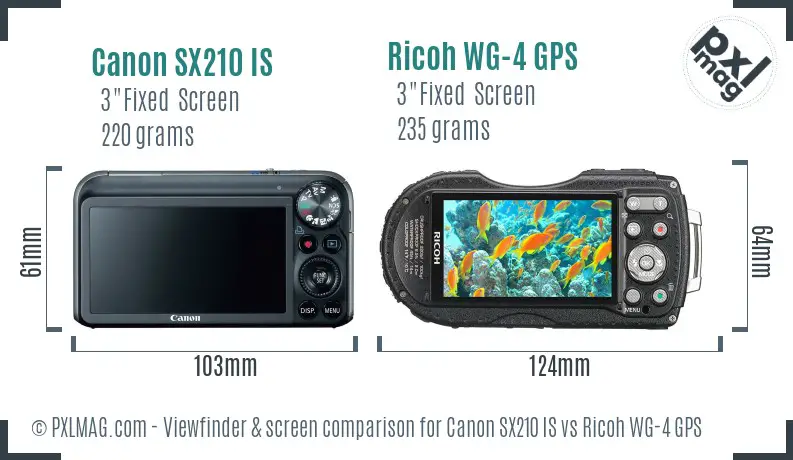 Canon SX210 IS vs Ricoh WG-4 GPS Screen and Viewfinder comparison