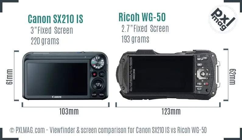 Canon SX210 IS vs Ricoh WG-50 Screen and Viewfinder comparison