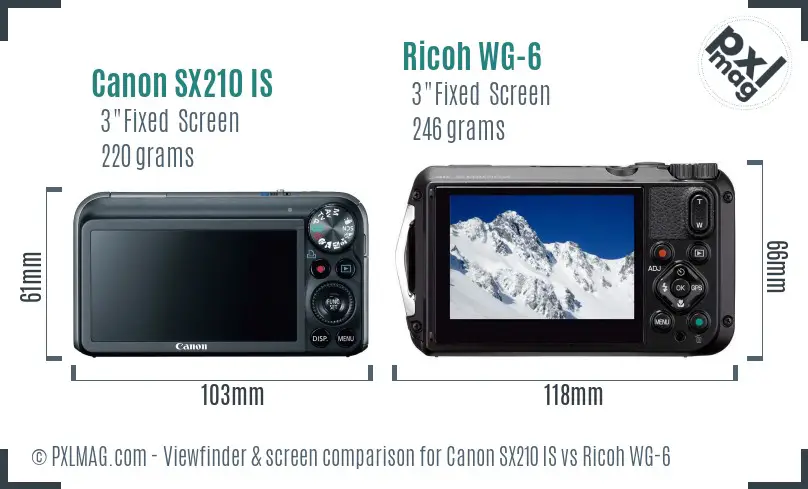 Canon SX210 IS vs Ricoh WG-6 Screen and Viewfinder comparison