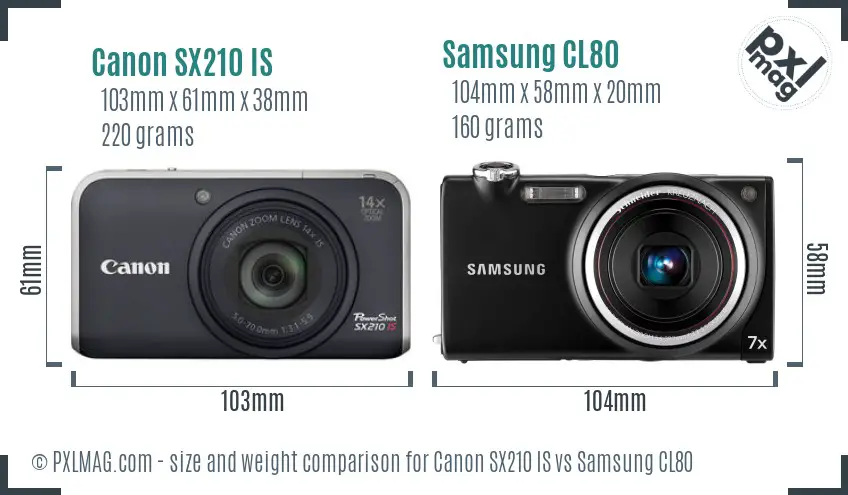 Canon SX210 IS vs Samsung CL80 size comparison