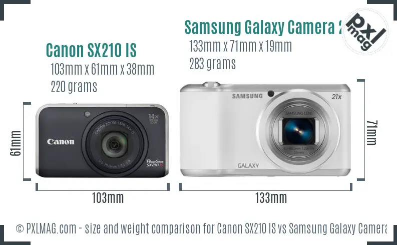 Canon SX210 IS vs Samsung Galaxy Camera 2 size comparison