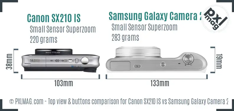 Canon SX210 IS vs Samsung Galaxy Camera 2 top view buttons comparison