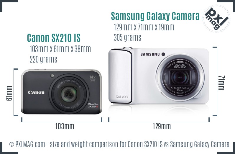 Canon SX210 IS vs Samsung Galaxy Camera 3G size comparison