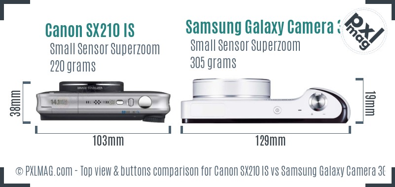 Canon SX210 IS vs Samsung Galaxy Camera 3G top view buttons comparison