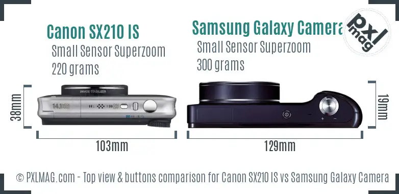 Canon SX210 IS vs Samsung Galaxy Camera top view buttons comparison Canon SX210 IS vs Samsung Galaxy Camera top view buttons comparison