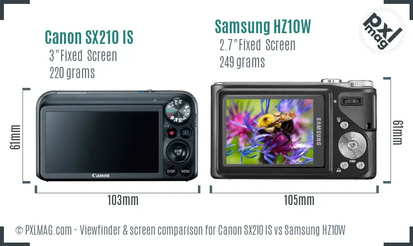 Canon SX210 IS vs Samsung HZ10W Screen and Viewfinder comparison