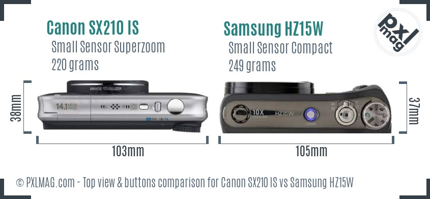 Canon SX210 IS vs Samsung HZ15W top view buttons comparison