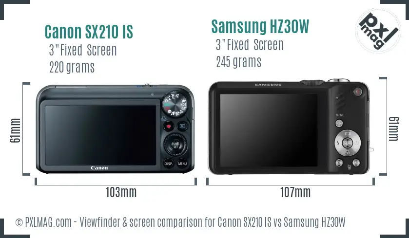Canon SX210 IS vs Samsung HZ30W Screen and Viewfinder comparison