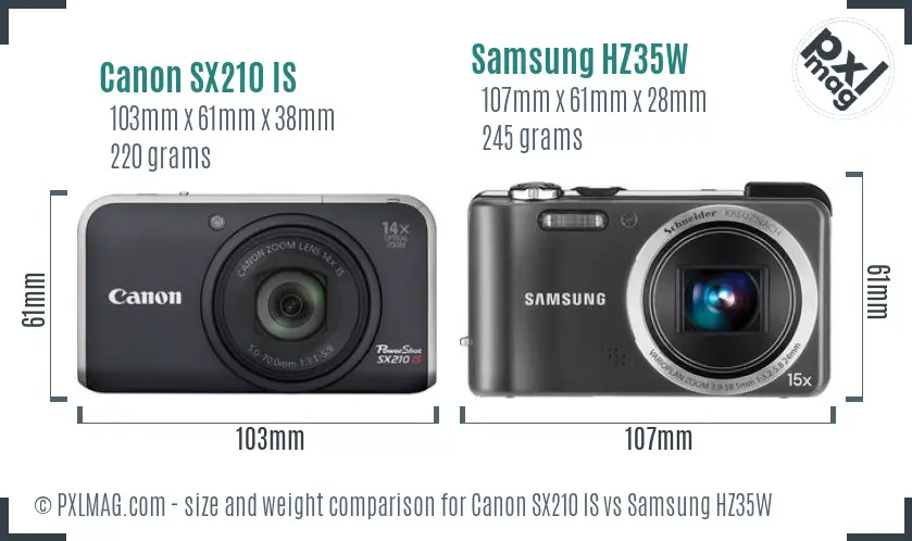 Canon SX210 IS vs Samsung HZ35W size comparison