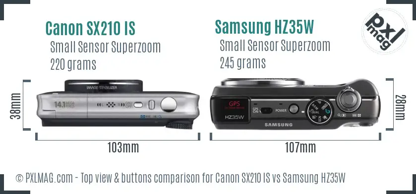 Canon SX210 IS vs Samsung HZ35W top view buttons comparison