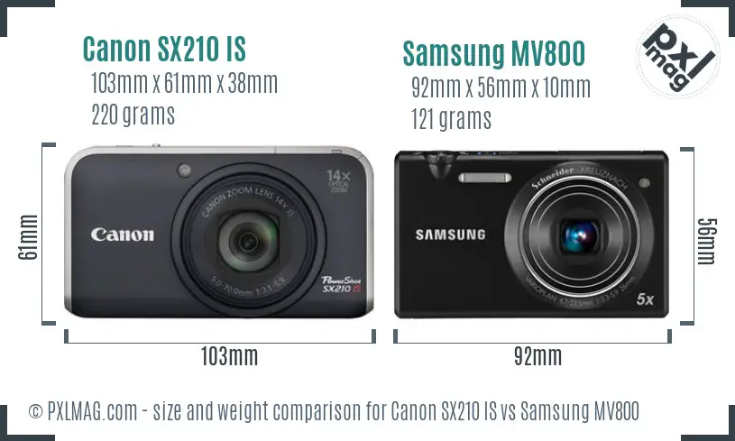 Canon SX210 IS vs Samsung MV800 size comparison