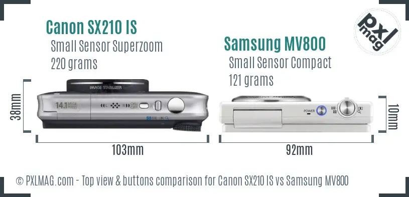 Canon SX210 IS vs Samsung MV800 top view buttons comparison