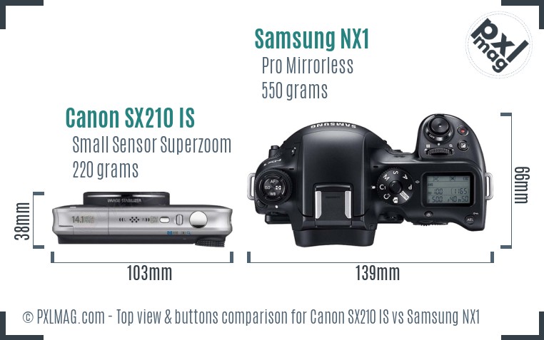 Canon SX210 IS vs Samsung NX1 top view buttons comparison