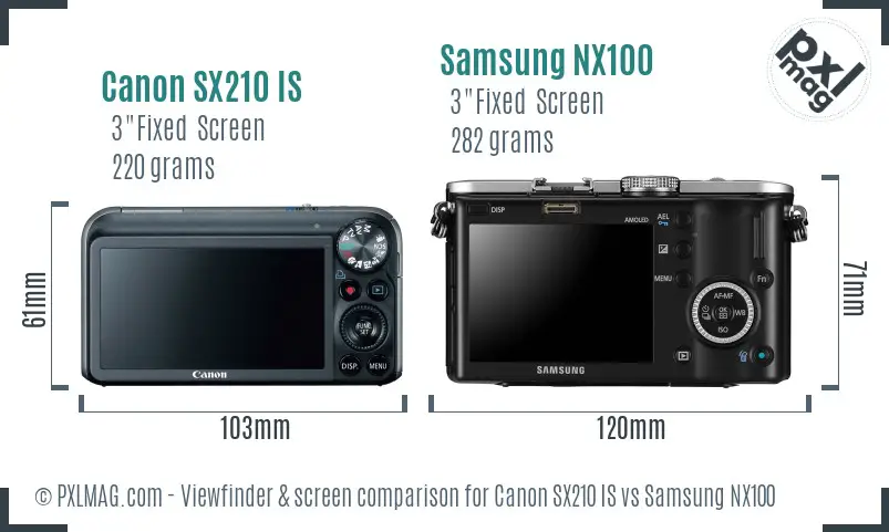Canon SX210 IS vs Samsung NX100 Screen and Viewfinder comparison Canon SX210 IS vs Samsung NX100 Screen and Viewfinder comparison