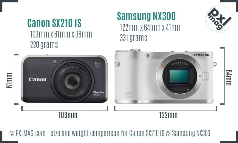 Canon SX210 IS vs Samsung NX300 size comparison Canon SX210 IS vs Samsung NX300 size comparison