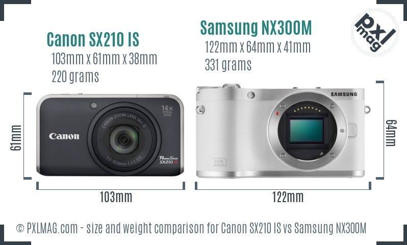 Canon SX210 IS vs Samsung NX300M size comparison Canon SX210 IS vs Samsung NX300M size comparison