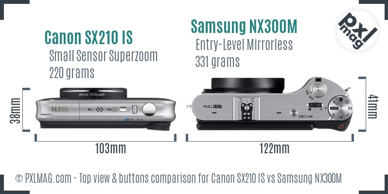 Canon SX210 IS vs Samsung NX300M top view buttons comparison