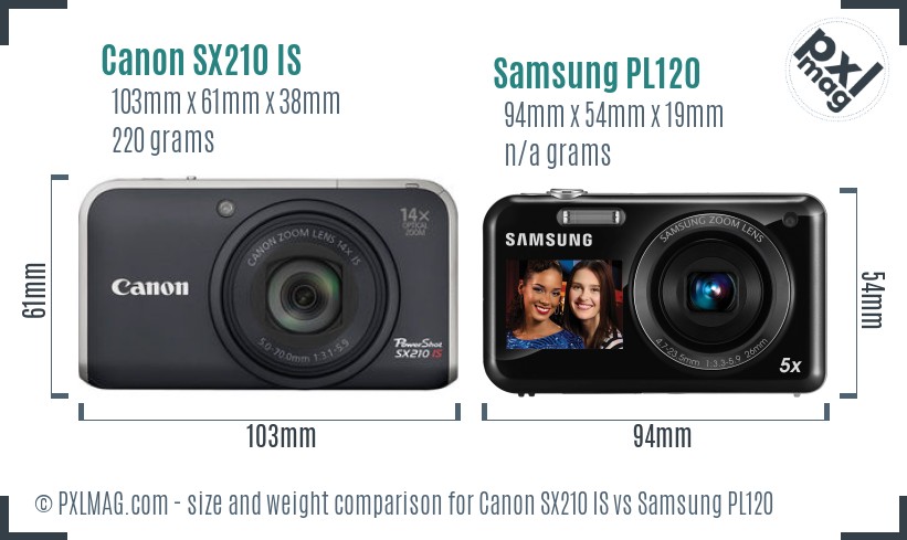 Canon SX210 IS vs Samsung PL120 size comparison