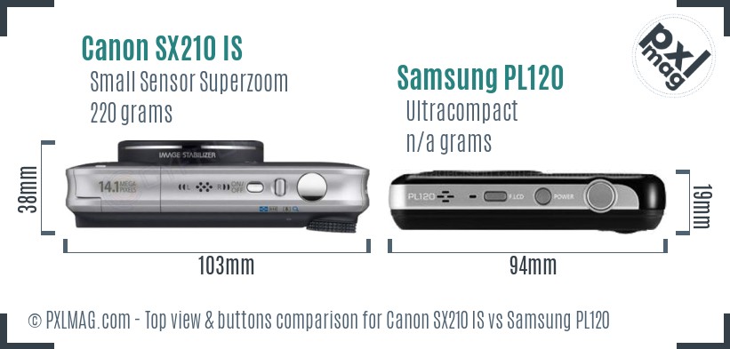 Canon SX210 IS vs Samsung PL120 top view buttons comparison
