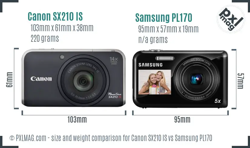 Canon SX210 IS vs Samsung PL170 size comparison