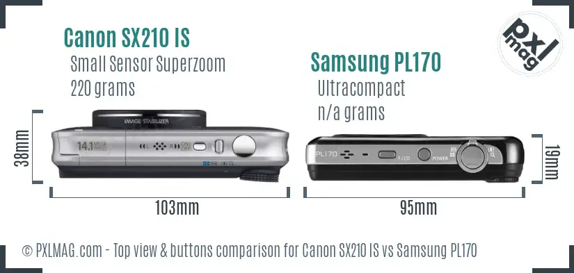 Canon SX210 IS vs Samsung PL170 top view buttons comparison