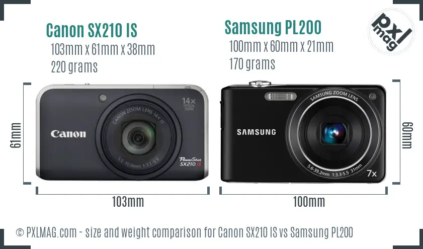 Canon SX210 IS vs Samsung PL200 size comparison