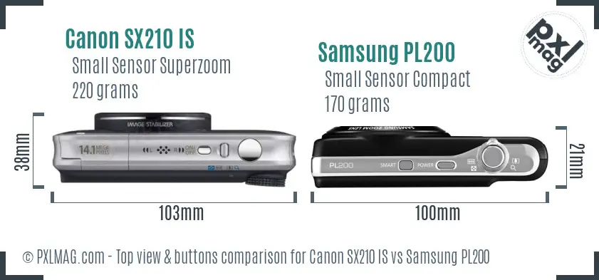 Canon SX210 IS vs Samsung PL200 top view buttons comparison