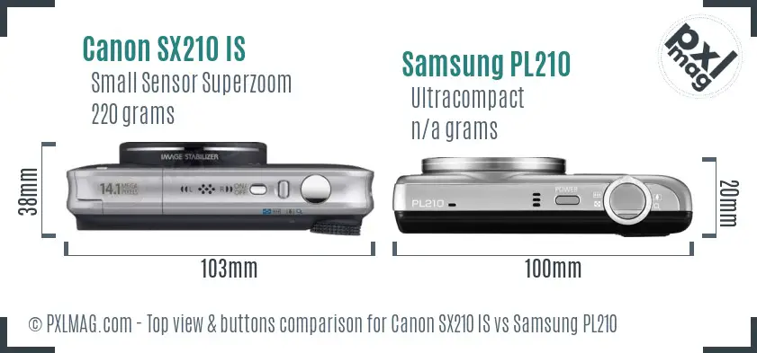 Canon SX210 IS vs Samsung PL210 top view buttons comparison